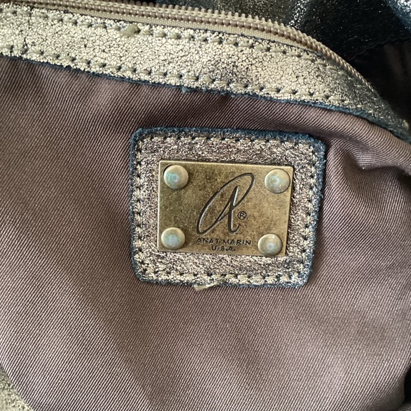 Anat Marin Metallic Pewter Leather Slouchy Tote Handbag - Picture 6 of 6